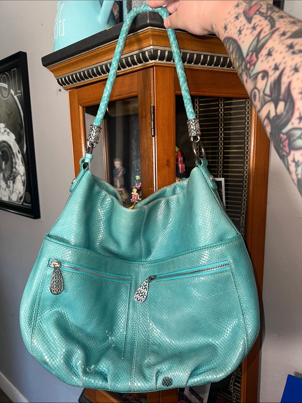 Brighton Teal/ Tiffany Blue  Braided-Handle Shoulder Hobo Bag